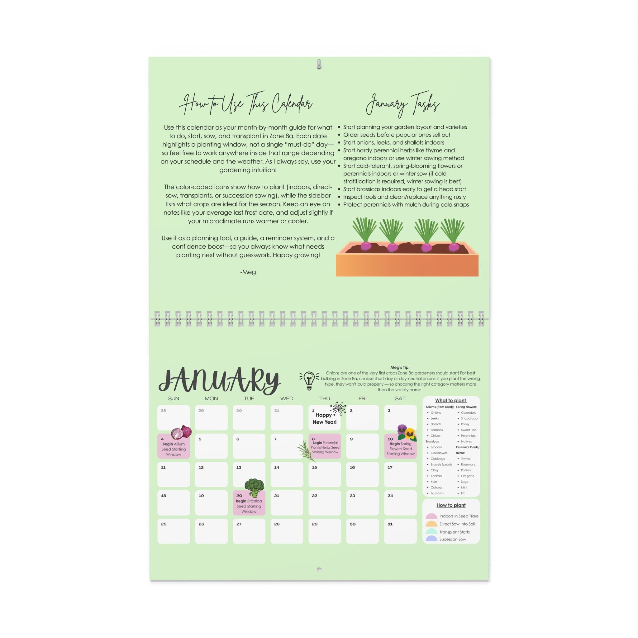 plant seed calendar The Garden Planting Calendar (Zones 7 & 8)- PHYSICAL CALENDAR – Meg Grows Plants