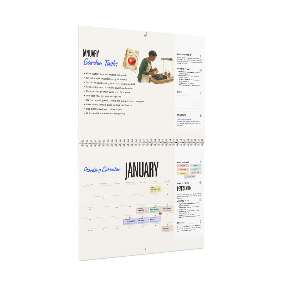 2027 Zone 10 Florida Planting Calendar by Meg Grows Plants, printed wall calendar