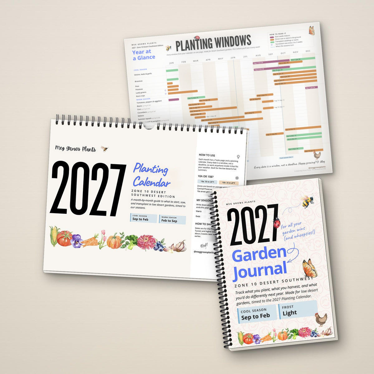 2027 Zone 10 Desert Southwest Garden Bundle: printed Planting Calendar, Garden Journal and the Year-at-a-Glance printable