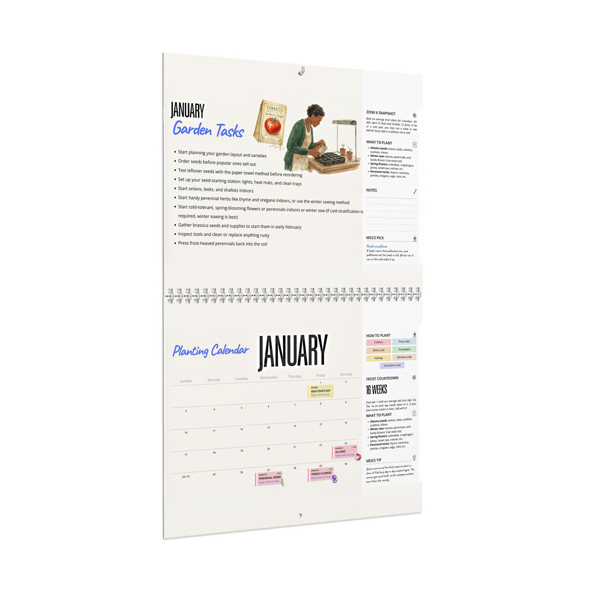 2027 Zone 6 Planting Calendar by Meg Grows Plants, printed wall calendar