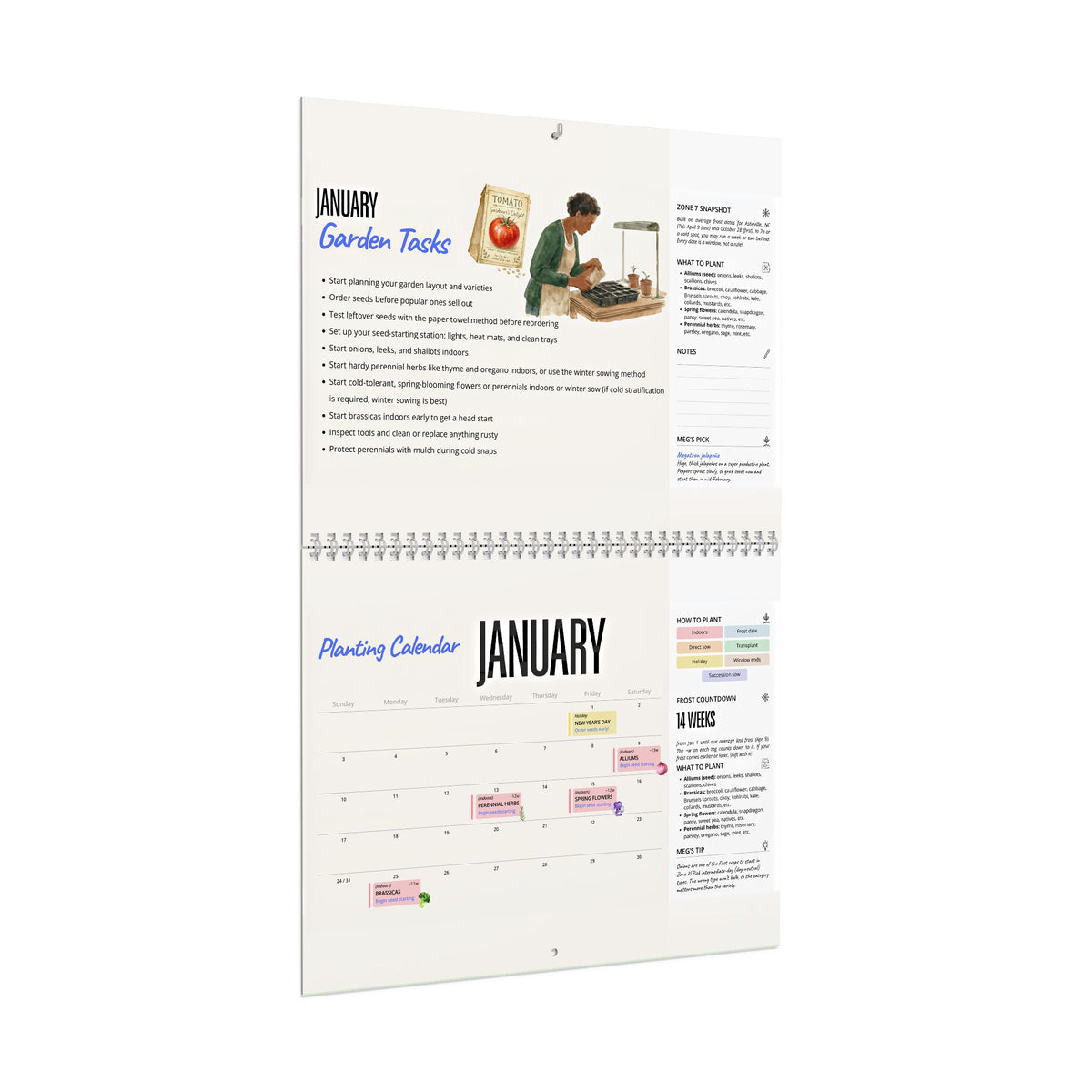 2027 Zone 7 Planting Calendar by Meg Grows Plants, printed wall calendar