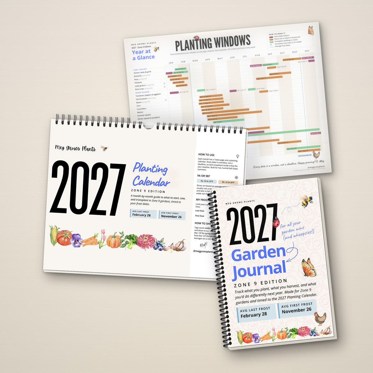 2027 Zone 9 Garden Bundle: printed Planting Calendar, Garden Journal and the Year-at-a-Glance printable